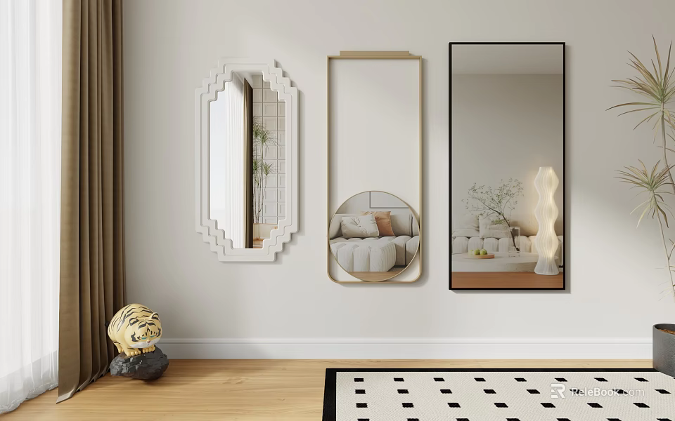 Three Wall Mounted Mirrors With Different Designs For Modern Interior Decor 3d model