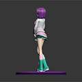 Anime Game Character With Purple Hair White Blouse Green Skirt Blue Boots On Purple Base