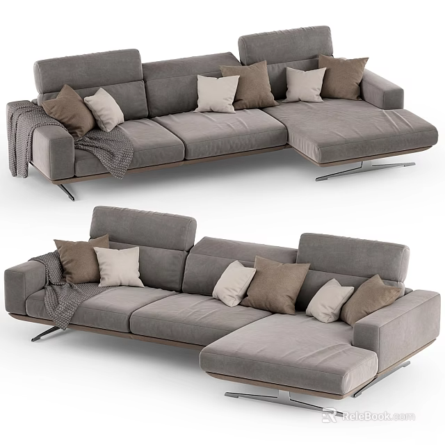 Gray L Shaped Sofa With Pillows And Blanket In Interior Design 3d model