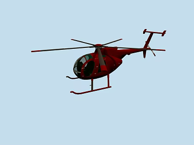 Red Single Rotor Helicopter Flying in Light Blue Sky Mid Air 3d model