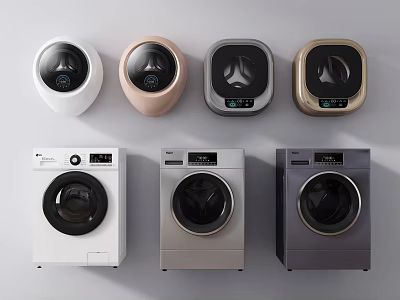 Different Types of Washing Machines in Various Colors and Modern Designs 3d model