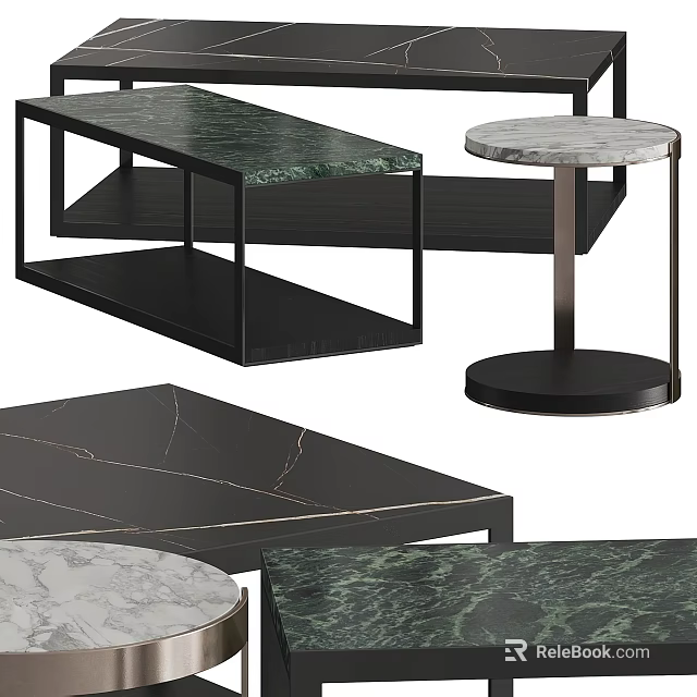 Modern Coffee Tables With Marble Tops And Black Metal Frames For Home Decor 3d model 