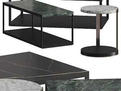 Modern Coffee Tables With Marble Tops And Black Metal Frames For Home Decor 3d model