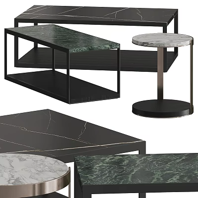 Modern Coffee Tables With Marble Tops And Black Metal Frames For Home Decor 3d model