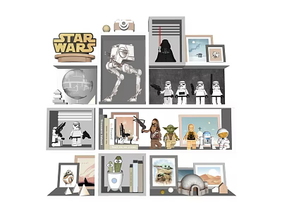 Star Wars Decorative Figurine Collection With Character Models Posters Logo And Display Shelves 3d model