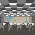 Art Book Classroom With Music Stands Green Violin Decor Wooden Walls And Checkered Ceiling