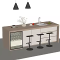 Modern Bar Counter Interior With Pendant Lights Stools Wine Rack And Sink Design
