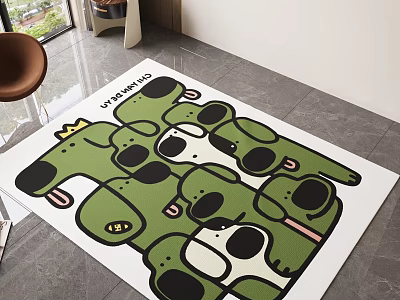 Square Rug With Green White Cartoon Frog Patterns And CROAKERS Text For Indoor Living Room 3d model