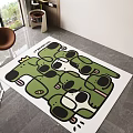 Square Rug With Green White Cartoon Frog Patterns And CROAKERS Text For Indoor Living Room