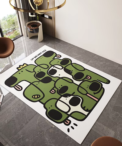 Square Rug With Green White Cartoon Frog Patterns And CROAKERS Text For Indoor Living Room 3d model