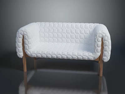 White Diamond Pattern Multi Seater Sofa With Knitted Fabric And Wooden Legs 3d model