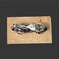 Silver Sporty Motorcycle Parked On Brick Platform With Simple Gray Background