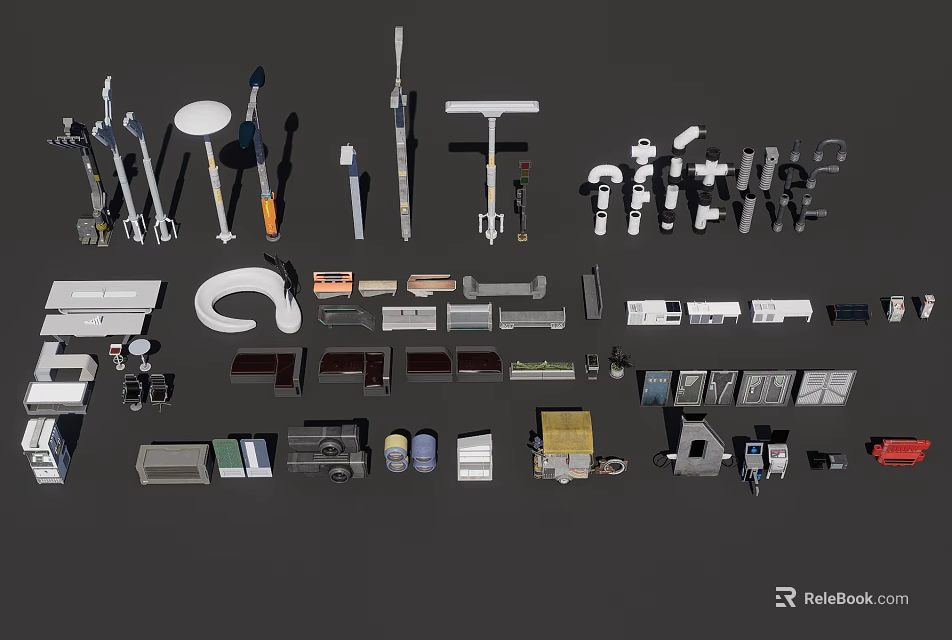 Various Household Cleaning Tools And Accessories Collection With Brooms Mops And Brushes 3d model 