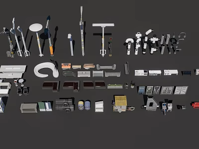 Various Household Cleaning Tools And Accessories Collection With Brooms Mops And Brushes 3d model