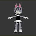 Cartoon Cat Character With Gray Striped Fur Pink Ears And Black Maid Dress