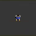 Blue Bathtub With Gold Legs White Foam Dinosaur Toy And Metal Stand On Wooden Floor