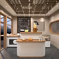 Modern Dessert Shop With Glass Display Window Logo Signboard And Wooden Interior Decor