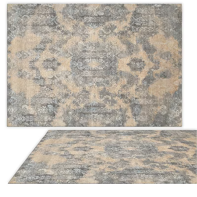 Square Area Rug Featuring Vintage Pattern In Gray And Beige Tones For Home Decor 3d model