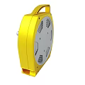 Yellow Retractable Extension Cord Reel With Multiple Red Power Sockets Silver Grilles And White Button