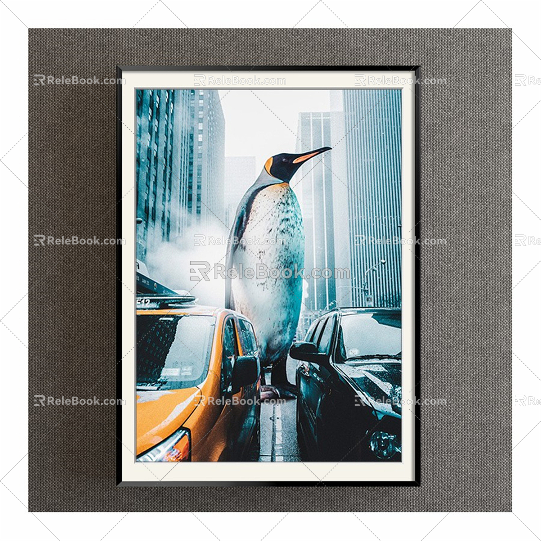 Modern Animal Painting Simple Blue Children's Room Animal Penguin Decorative Painting 3d model