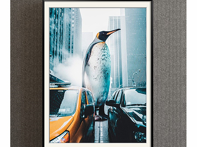 Modern Animal Painting Simple Blue Children's Room Animal Penguin Decorative Painting model