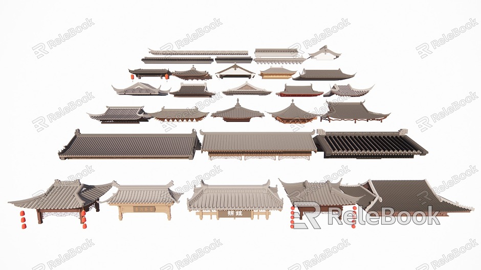 Chinese-style Eaves Eaves Door Head Roof Tiles Building Components model