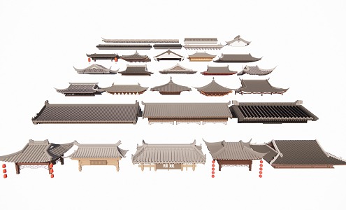 Chinese-style Eaves Door Head Roof Tiles Building Components 3d model