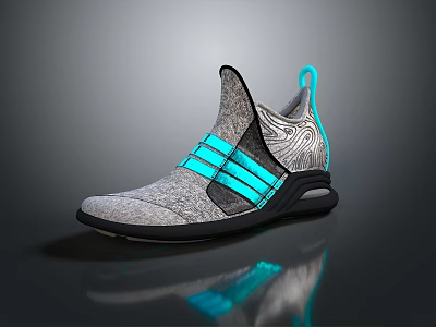 Gray Sporty Sneakers With Blue Stripes Textured Upper And Modern Design 3d model