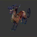 Mythical Fantasy Creature With Horns Patterned Fur And Decorative Saddle In Vibrant Orange Brown Colors