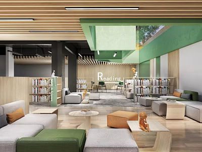 Book Art Inspired Modern Library Interior With Creative Shelves And Artistic Decor 3d model