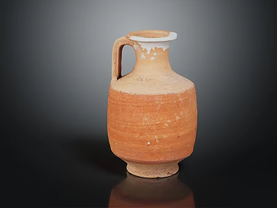 Terracotta Clay Vase With Handle And White Rim Rustic Design 3d model