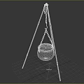 Kitchen Cooking Pot Hanging On Tripod Stand With Chain Green Lid And Black Body Design