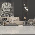 Modern Luxury Sofa And Coffee Table Set With Beige Upholstery Decorative Cushions And Artwork