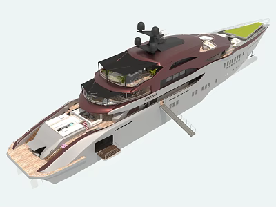 Modern Luxury Yacht With White And Dark Exterior And Wooden Deck Design 3d model