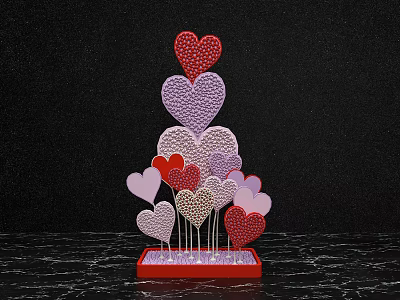 Romantic Photo Spot With Colorful Sparkling Heart Decorations On Red Base 3d model
