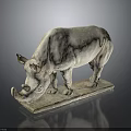 Detailed Rhinoceros Stone Statue Standing on Square Base Against Dark Background With Reflection