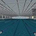 Indoor Swimming Pool with Glass Roof Swimming Lanes Clear Water Steel Structure and Bright Interior