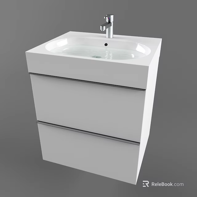 Modern White Bathroom Vanity With Drawers And Chrome Faucet Design 3d model 