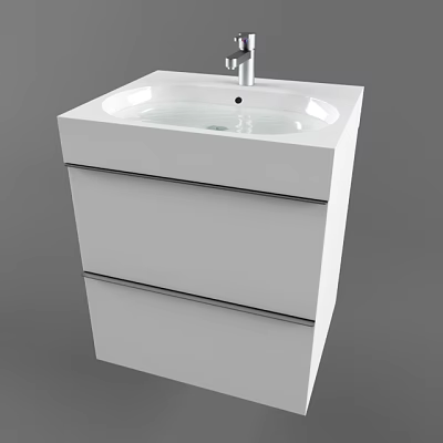 Modern White Bathroom Vanity With Drawers And Chrome Faucet Design 3d model