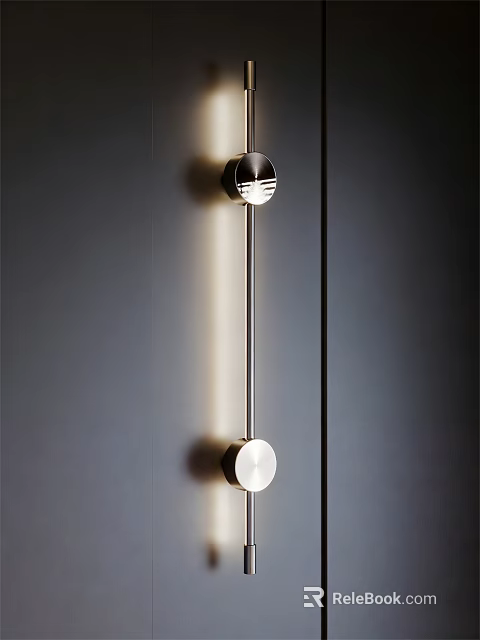 Modern Wall Lamp with Metal Cylinder and Round Light Shades on Dark Wall 3d model 