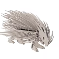 Silver Metal Hedgehog Decorative Model With Detailed Spikes And Crafted Design