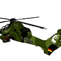 Military Green Helicopter Featuring Rotor Blades Weapon Mounts And Cockpit Design