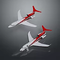 Red And White Airplanes Flying In Gray Background With Streamlined Design 3d model