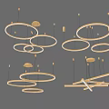Modern Geometric Chandeliers With Circular Rings And Metal Frames For Interior Design 3d model