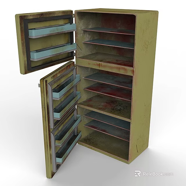 Vintage Metal Kitchen Storage Cabinet With Open Drawers And Shelves For Appliances 3d model 