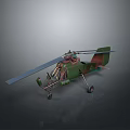 Vintage Military Helicopter Model Green Brown Color With Rotor And Fuselage Details On Gray Background