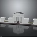 Classical Architectural Model White Building With Columns Symmetrical Low Walls And Dark Base