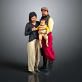 Family Group Portrait With Adult Man Woman And Baby Standing In Studio