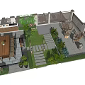 Beautiful Courtyard Garden With Outdoor Dining Table Grill Area And Stone Pathway