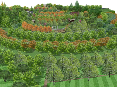 Park Landscape With Lush Green Trees Colorful Autumn Foliage And Walking Paths 3d model